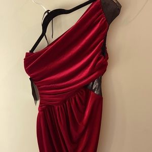 NWT Bebe velvet drape one shoulder dress small